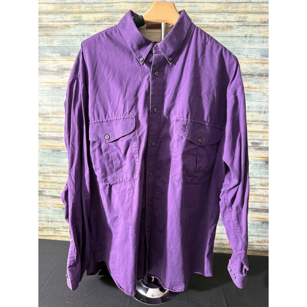 Browning Button Down Shirt XL Purple Excellent Long Sleeve Cotton Buckmark Logo